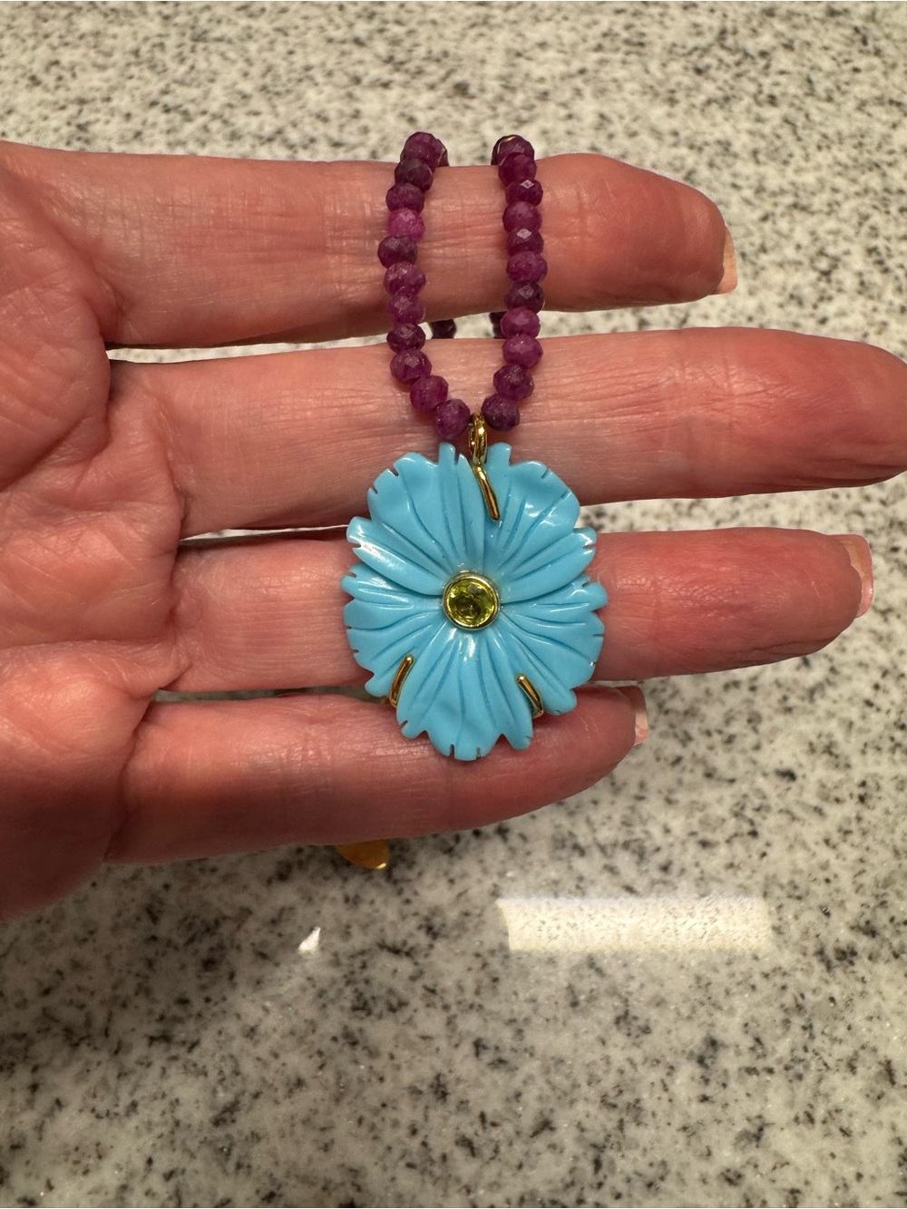 Lizzie FortunatoTurquoise Flower Pendant Necklace with Ruby Beads